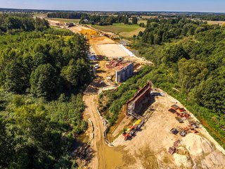 Fot. GDDKiA oddział w Opolu. DK45; budowa obwodnicy Praszki i Gorzowa Śl. Stan na sierpień 2021 r.