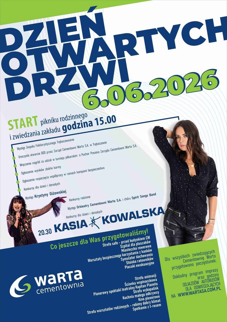 Znamy cały program Dnia Otwartych Drzwi w Cementowni Warta – gwiazdą wieczoru Kasia Kowalska