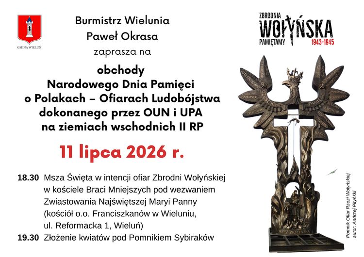 Jutro w Wieluniu obchodu Narodowego Dnia Pamięci o Polakach – Ofiarach Ludobójstwa na Wołyniu