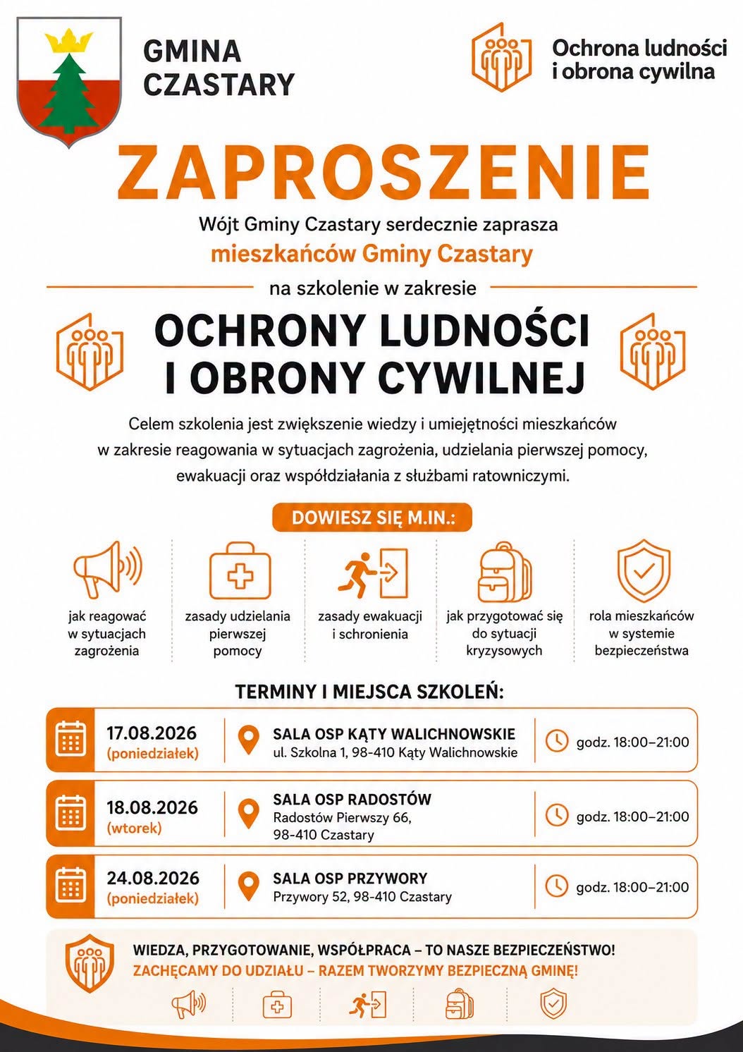 Szkolenia dla mieszkańców gminy Czastary z m.in. obrony cywilnej