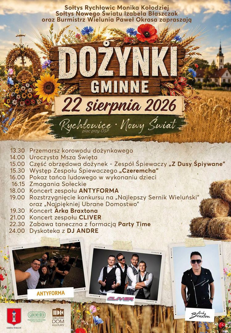 Dożynki Gminy Wieluń 2026 w tym roku odbędą się w Rychłowicach