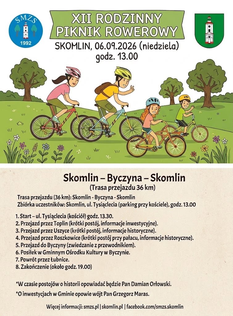 Rowerowa niedziela w regionie! Stowarzyszenie Miłośników Ziemi Skomlińskiej zaprasza na kolejny Rodzinny Piknik Rowerowy