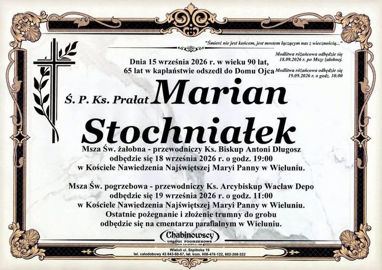 Pogrzeb księdza prałata Mariana Stochniałka w sobotę w Wieluniu